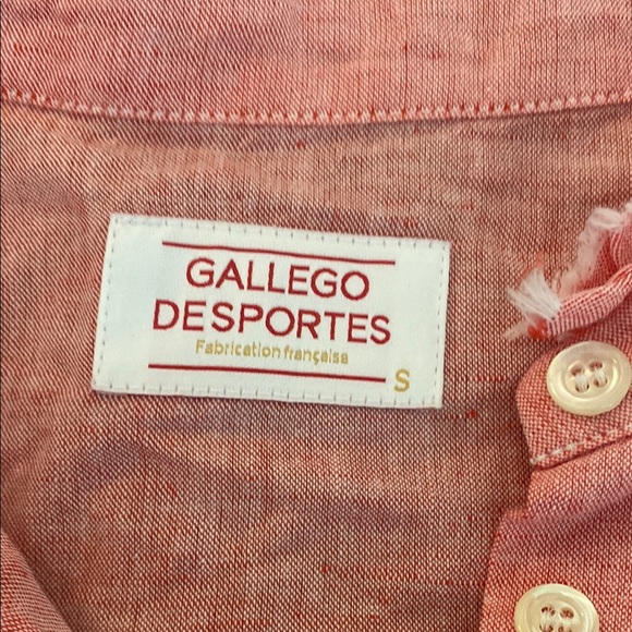 Gallego Desportes Orange Linen blend Button-Up Shirt stand Up collar 3/4 Sleeve - Picture 3 of 12